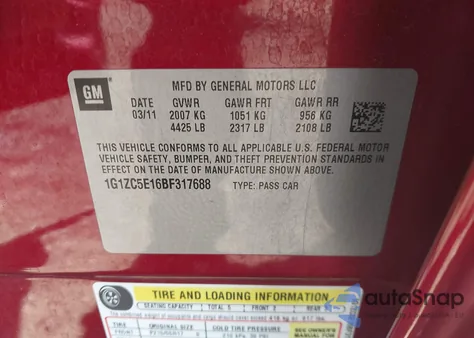 2011 Chevrolet Malibu 1Lt z USA, uszkodzony, nr VIN 1G1ZC5E16BF317688